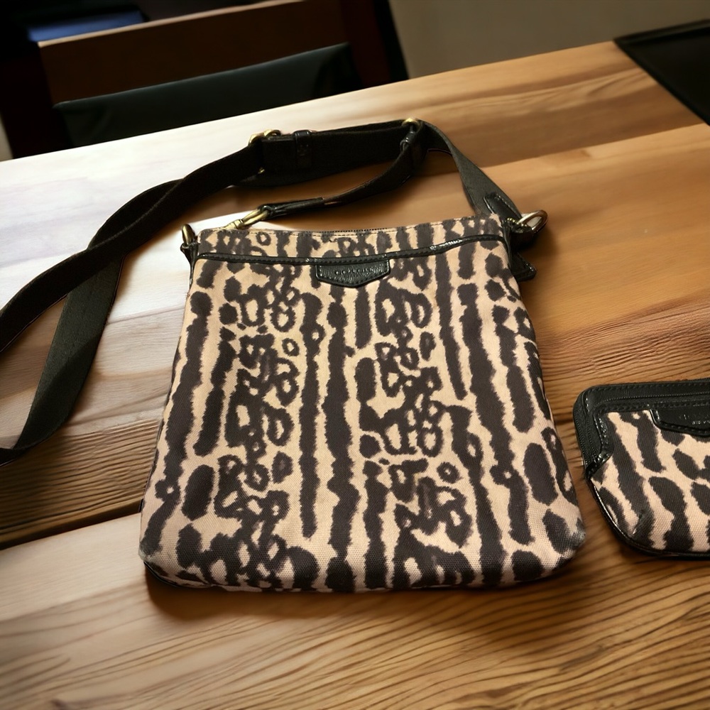 Leopard Print Crossbody Bag with Coin Pouch - Brown/Black - Picture 2 of 14